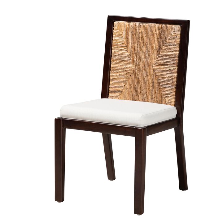 Bali & Pari Joana Modern Dark Brown Mahogany Wood and Natural Seagrass Dining Side Chair