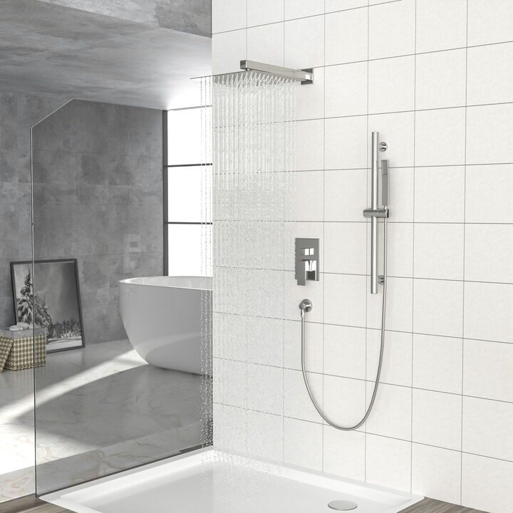 Brushed Nickel Rain Shower System with Adjustable Slide Bar