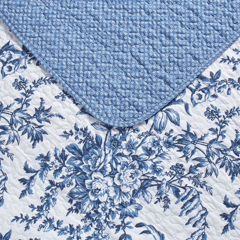 Hivvago Full/Queen 3 Piece Bed In A Bag Reversible Blue White Floral Cotton Quilt Set