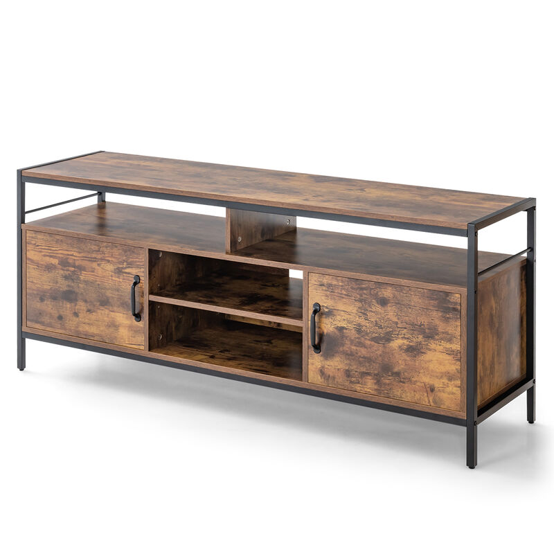 58 Inch Industrial TV Stand with Cabinets and Adjustable Shelf for TVs up to 65 Inch-Rustic Brown