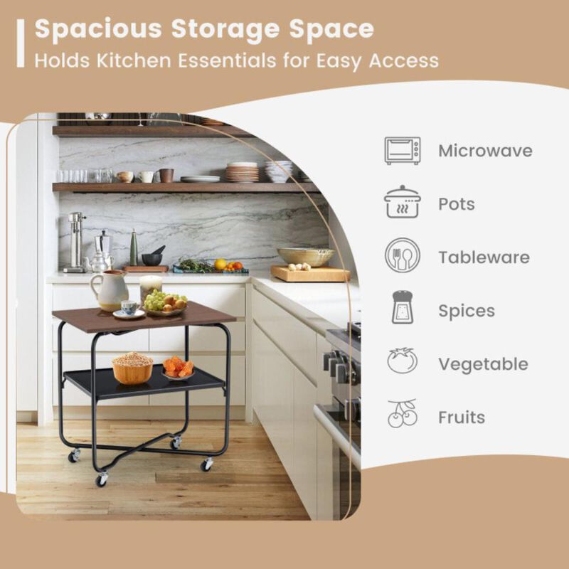 Hivvago 2-Tier End Table with Metal Storage Shelf and Foldable Frame