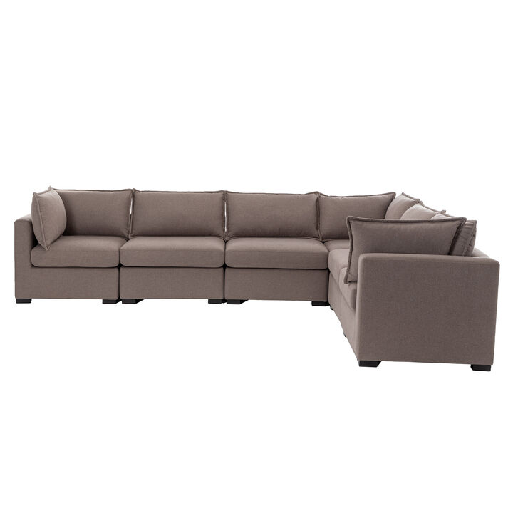 Bennett 6 Piece Flange Seam Modular Sofa  - Latte Brown Performance Fabric