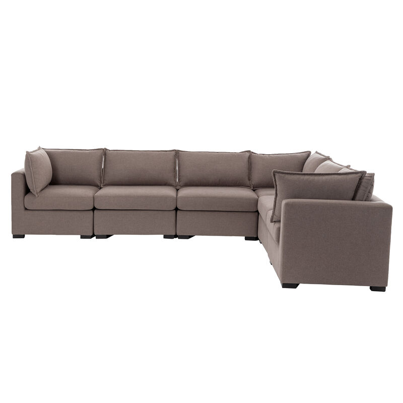 Bennett 6 Piece Flange Seam Modular Sofa  - Latte Brown Performance Fabric