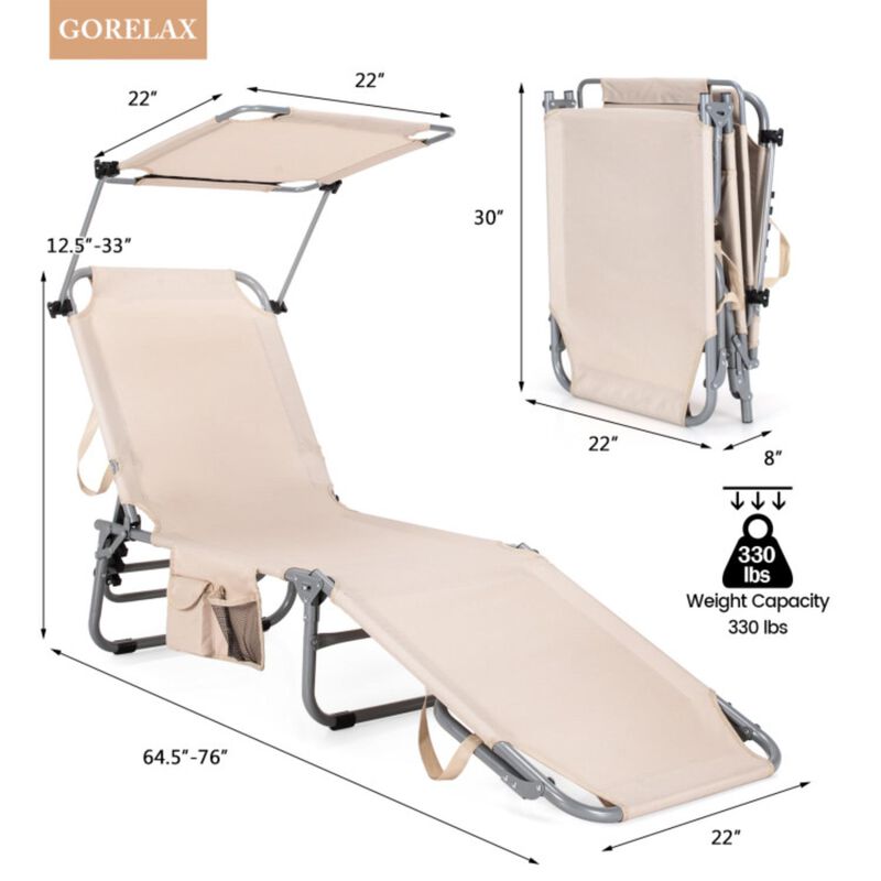 Hivvago Adjustable Outdoor Beach Patio Pool Recliner with Sun Shade