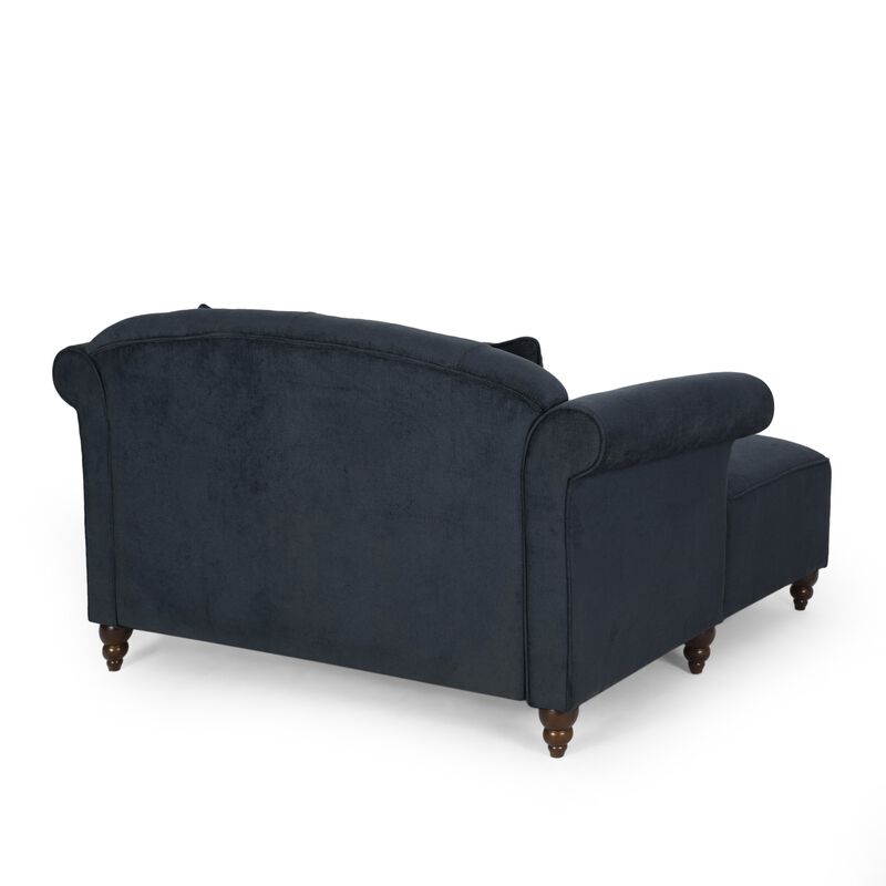 Loveseat Chaise Lounger, 2 Pillows, 63 Inch Wood Frame, Charcoal Gray