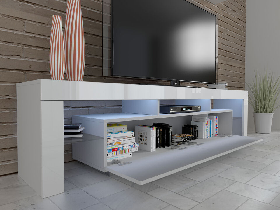 TV Stand Panama 75" TV Cabinet Lowboard White Matt / Black High Gloss