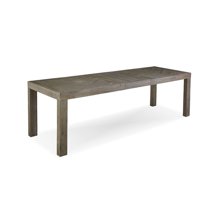 72-89 Inch Extendable Acacia Wood Dining Table, Herringbone Pattern, Gray - Benzara