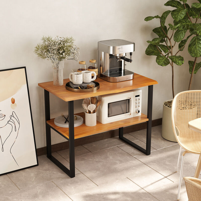 2-Tier Teak Wood End Table Sofa Side for Living Room Hallway Laundry