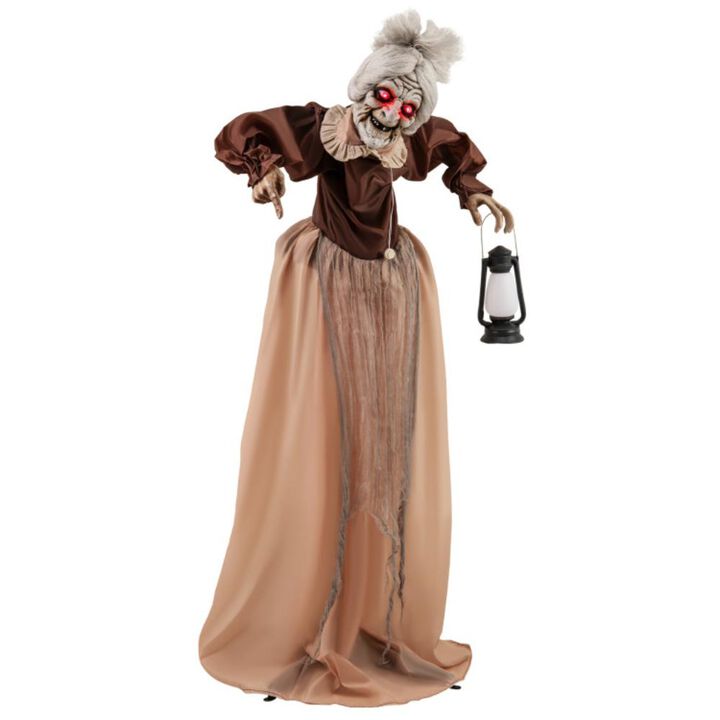 Hivvago Life-Size Halloween Animatronic Moving and Talking Old Lady Hag Prop