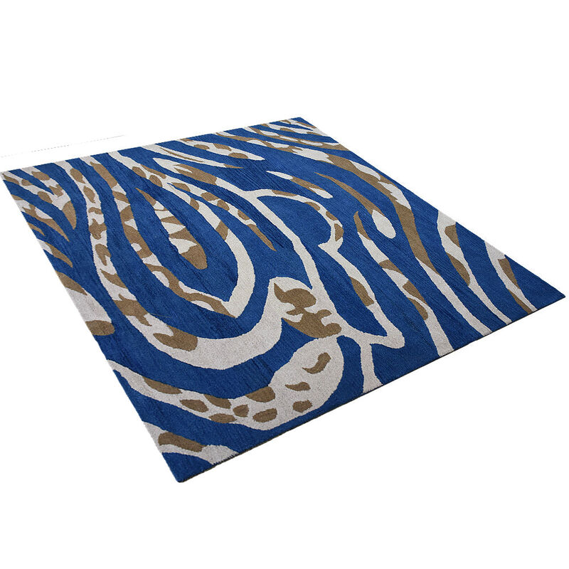 RUGSOTIC CARPETS HAND TUFTED WOOL ECO-FRIENDLY AREA RUGS  - 8'x8', Square Shape, Blue, Contemporary Modern Design, High Pile Thick Handmade Anti Skid Area Rugs for Living Room, Bed Room (K00264)