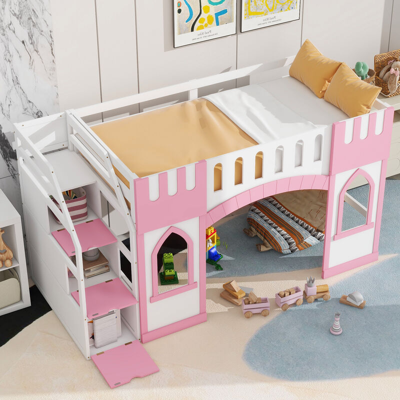Merax Loft Bed with Storage Staircase and Window