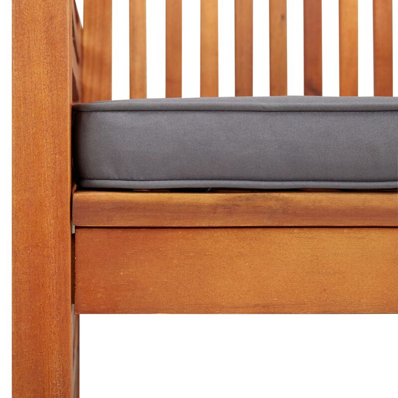 Kim Outdoor Dining Chair, Slatted Solid Acacia Wood, Gray Cushion - Benzara