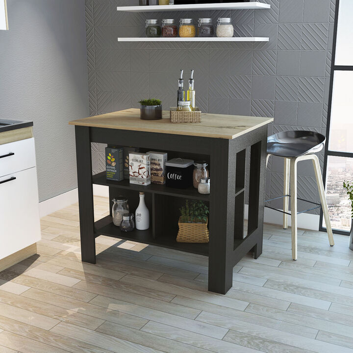 Streamdale Rockaway 3-Shelf Kitchen Island Black Wengue And Light Oak