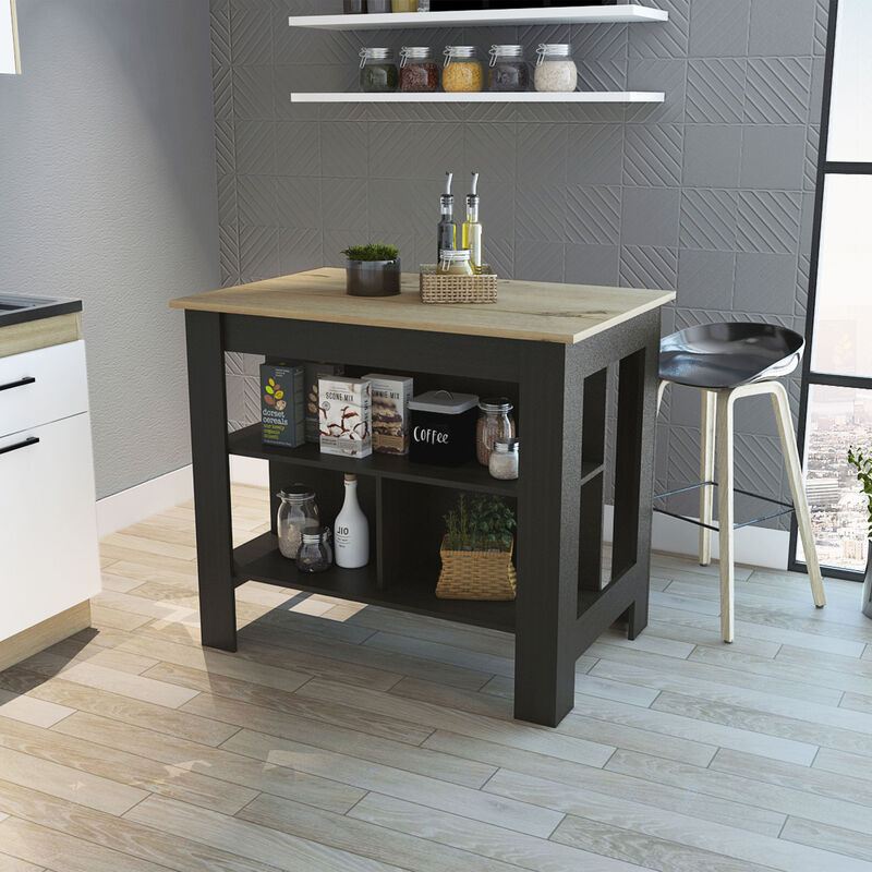 Streamdale Rockaway 3-Shelf Kitchen Island Black Wengue And Light Oak