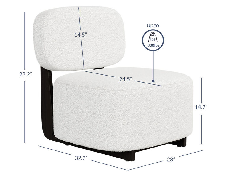 BELLEZE Modern Sherpa Accent Chair with Rubber Wood Base, Upholstered Boucl¨¦ Lounge Chair, Low-Profile Single Sofa Chair with Flat Backrest, Cozy Living Room or Bedroom Chair, White