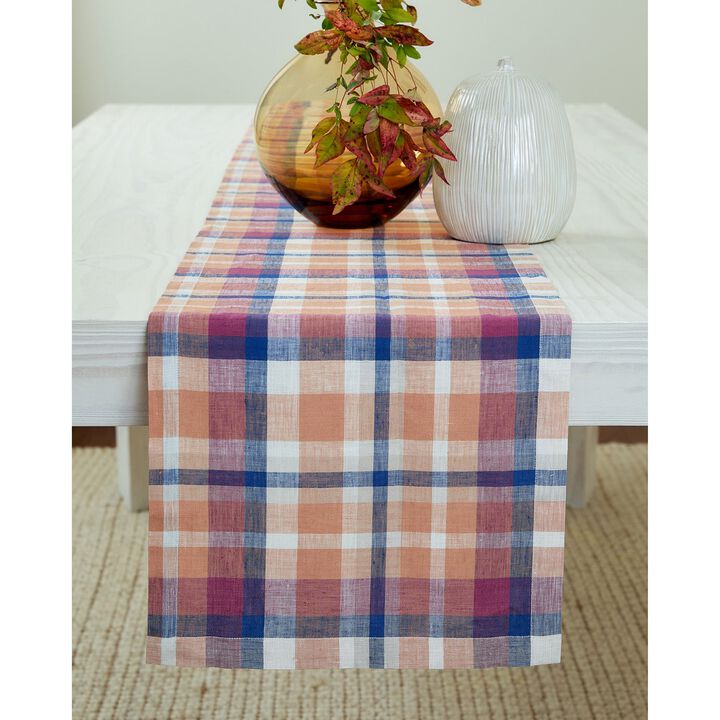 Solino Home 100% Pure Linen Table Runner 14 x 120 Inch | Fall Flavors Madras