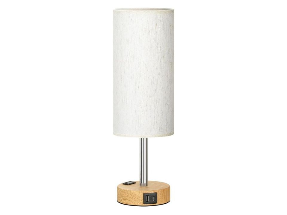 3-Way Dimmable Touch Bedside Lamp with USB-C, AC Outlet, Wood Base & LED Bulb