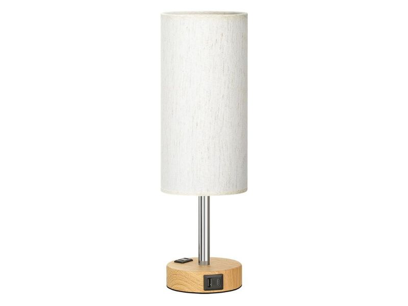3-Way Dimmable Touch Bedside Lamp with USB-C, AC Outlet, Wood Base & LED Bulb