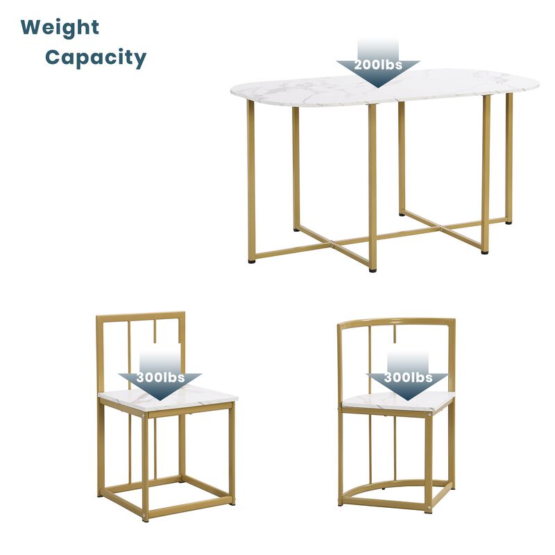 MONDAWE Modern Dining Furniture 7-Piece Dining Table Set with Faux Marble Compact 55Inch Kitchen Table Set for 6