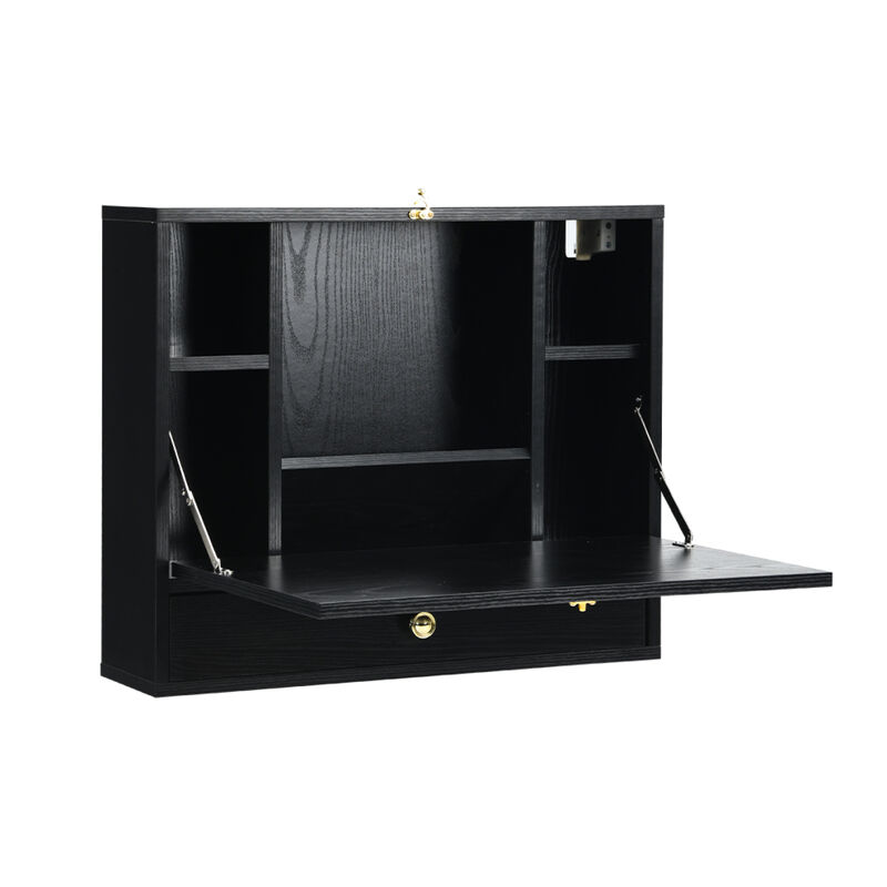 Wall Mounted Folding Laptop Desk Hideaway Storage with Drawer