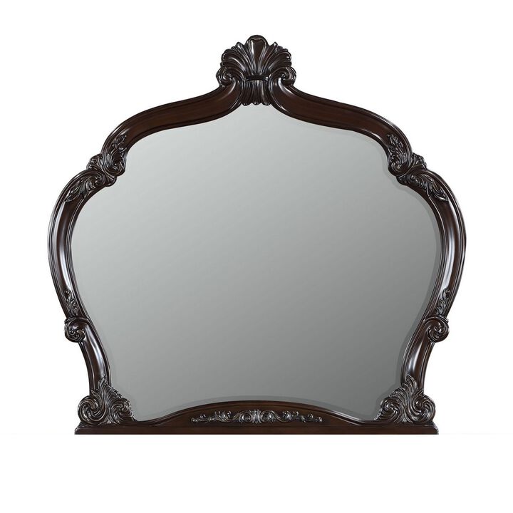 Benjara Brown Faya 47 x 50 Dresser Mirror, Traditional, Floral Carved Walnut Wood
