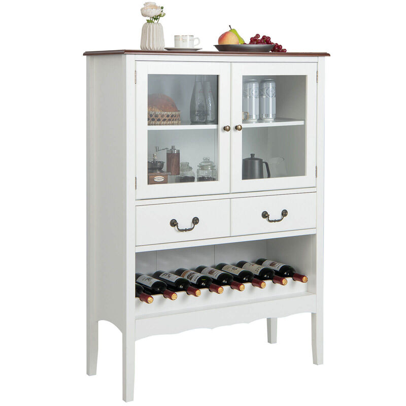 Sideboard Buffet Cabinet with 2 Tempered Glass Doors-White