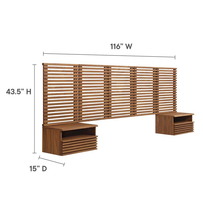 Modway - Render Wall Mount Queen Headboard and Modern Nightstands