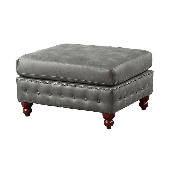 Simi 34 Inch Square Ottoman, Handcrafted Legs, Vegan Faux Leather-Benzara