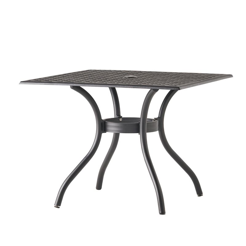 Cay Outdoor Dining Table, 40 Inch Square Top, Black Lattice Metal Design