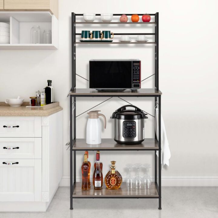 5-Tier Kitchen Bakers Rack with 10 S-Shaped Hooks Space-Saving Storage for Kitchen Organization