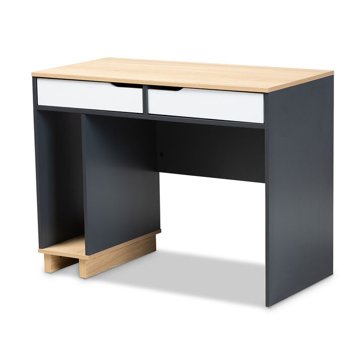 Baxton Studio Reed Mid Century Modern 2 Drawer Wood Computer Desk