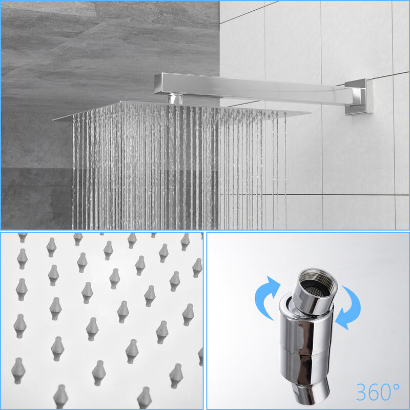 10" Rain Shower Head Systems, Chrome, Wall Mounted Shower