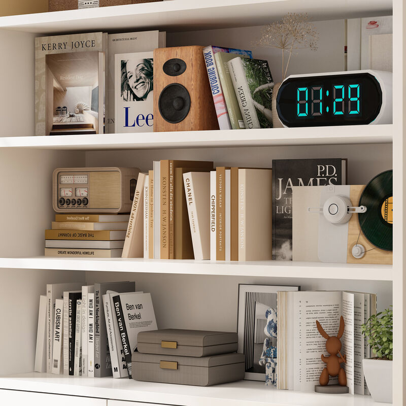2-in-1 Tall Bookcase Bookshelf with 3-Tier Shelves & 9 Drawers, Modern Wooden Storage Display Cabinet for Home Office Living Room, White, 47.2" W x 15.4" D x 70.8" H
