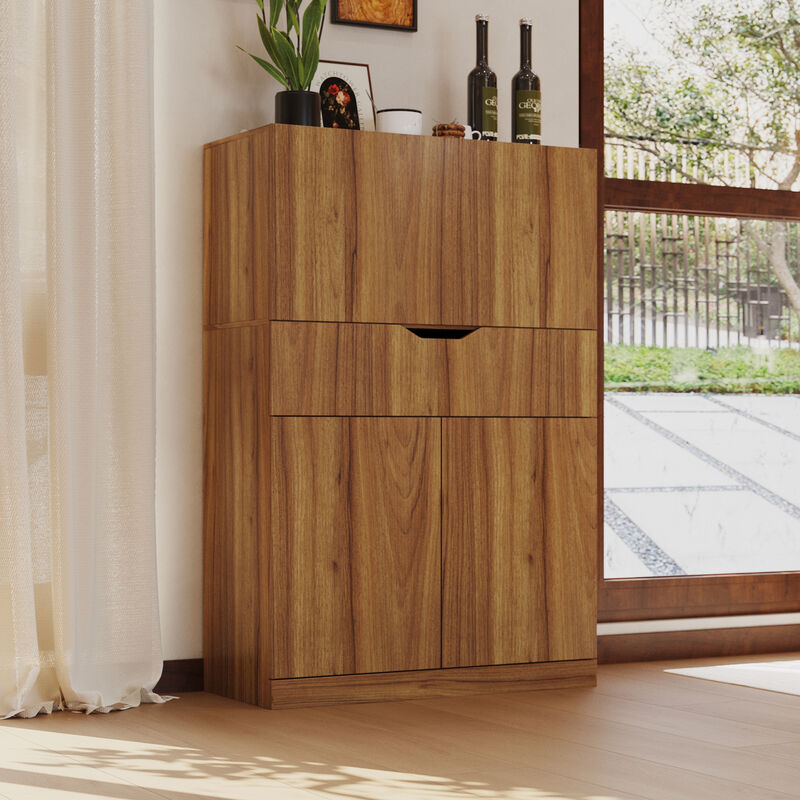 FUFU&GAGA Storage Cabinet - E0 1.5cm Particleboard, Adjustable Shelves, Expandable Top, Great for Cutlery Storage (31.5"W x 13.8"D x 47.2"H), Walnut