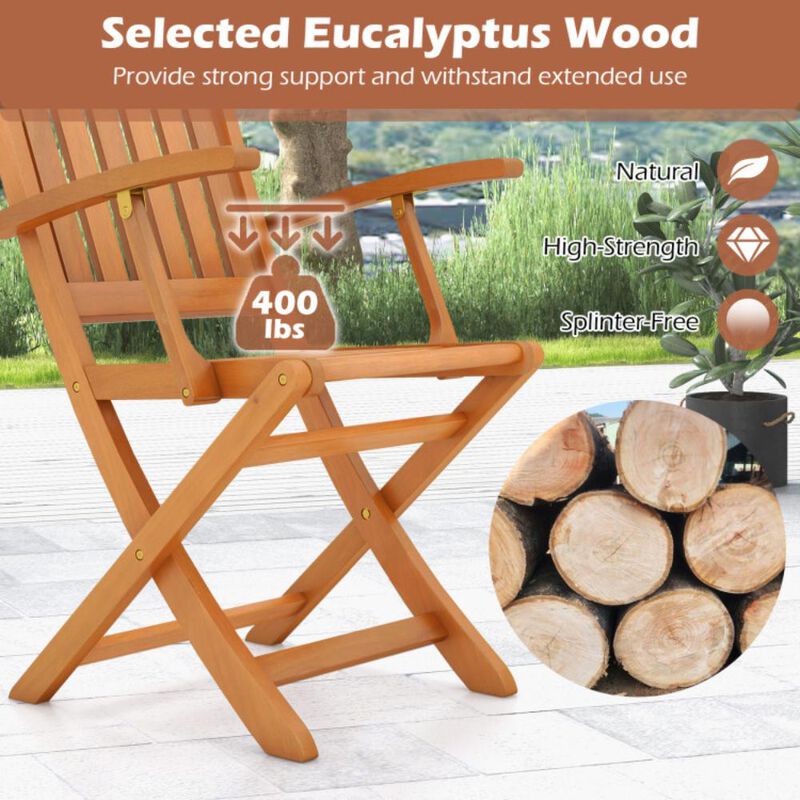 Hivvago Patio Wood Folding Chair Set of 2 with Armrests and Slatted Seat