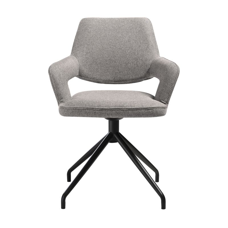 Samy 23 Inch Swivel Dining Chair Set of 2, Curved Back, Padded, Gray, Black - Benzara
