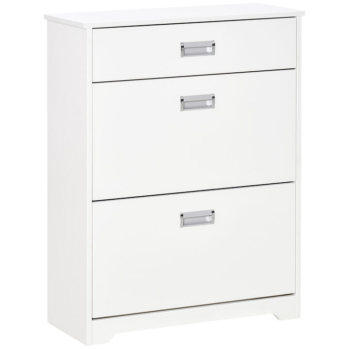 HOMCOM 3-Drawer Shoe Cabinet Modern Storage Rack with 2 Flip Doors Adjustable Shelf Freestanding Organizer for Hallway Holds 16 Pairs Shoe White