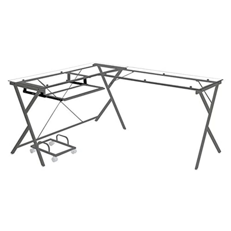 Acme Furniture OF00047 - Computer Desk, Clear Glass & Silver Finish - Demas