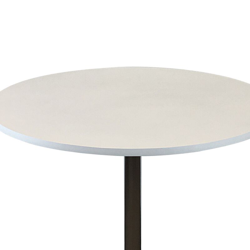 Mari 36 Inch Dining Table, Smooth White Round Top and Stainless Steel Base - Benzara