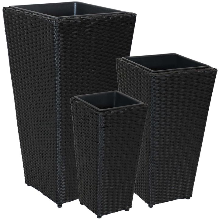 Sunnydaze Polyrattan Tall Square Planter - 9 in, 11.5 in, 15 in - Set of 3