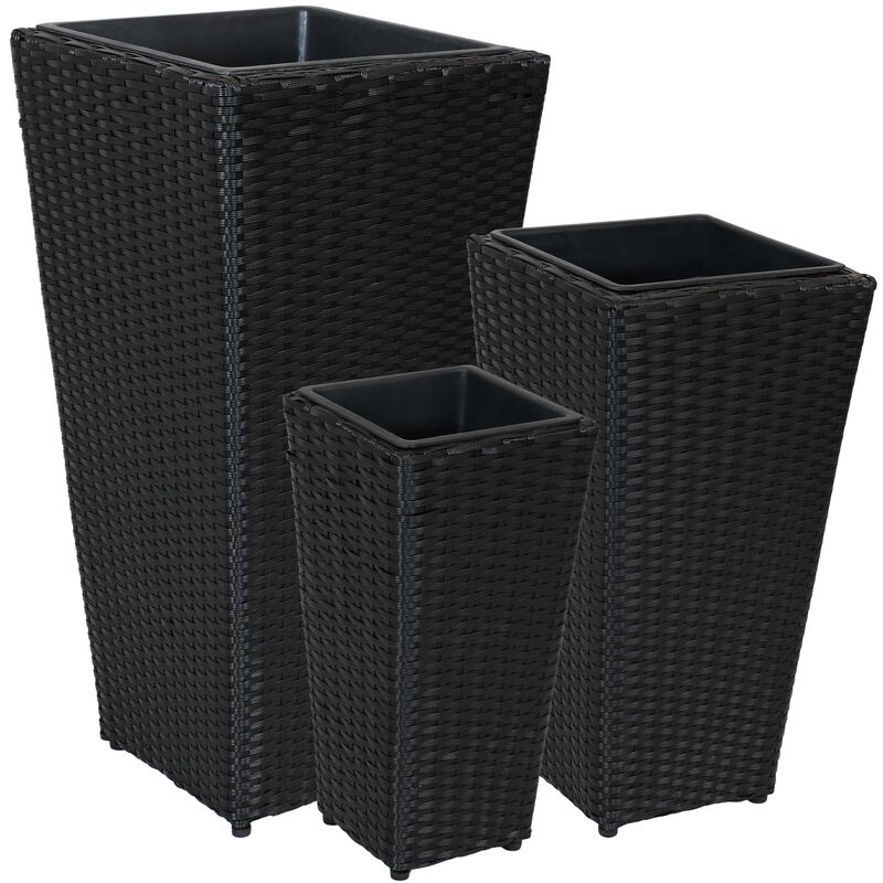 Sunnydaze Polyrattan Tall Square Planter - 9 in, 11.5 in, 15 in - Set of 3