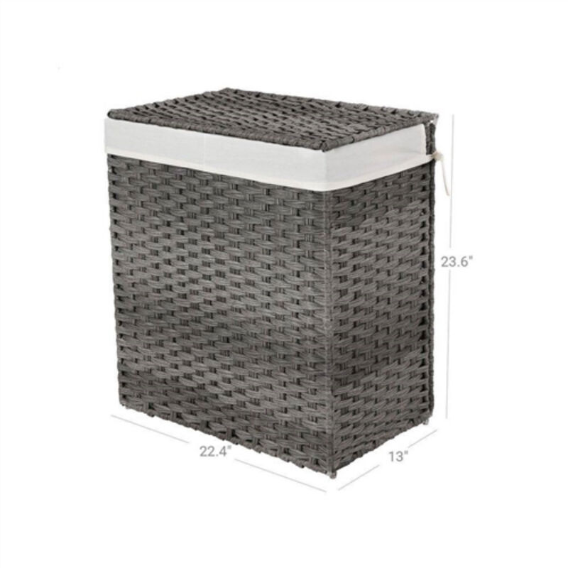 PP Rattan 29-Gal Laundry Hamper Basket with 2-Compartment Washable Liner Bag
