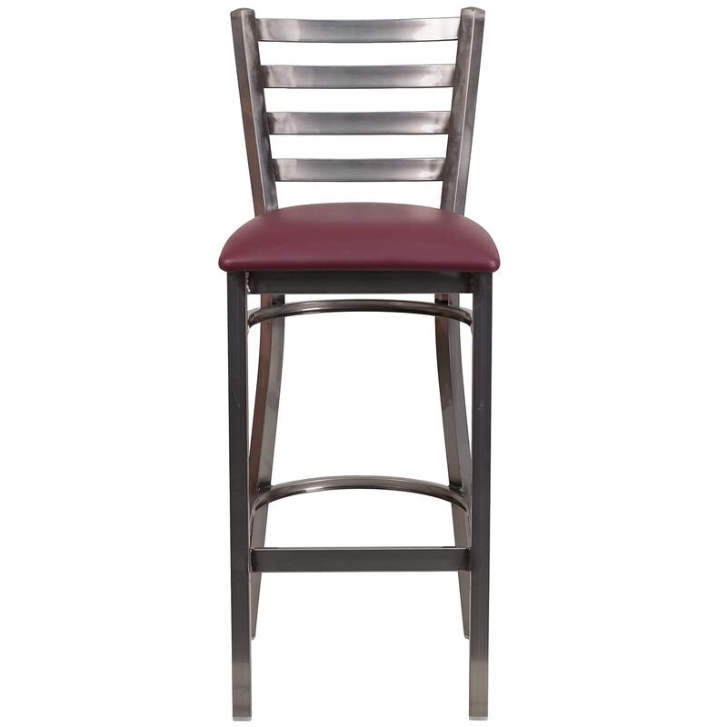 Flash Furniture HERCULES Series Clear Coated Ladder Back Metal Restaurant Barstool - Burgundy Vinyl Seat