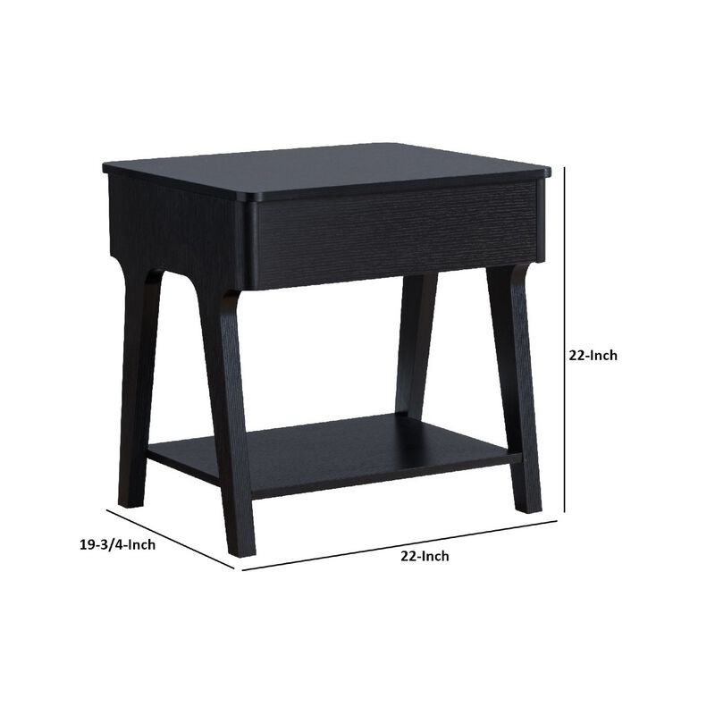 22 Inch Edward End Table with Lift Top and Bottom Shelf, Black-Benzara