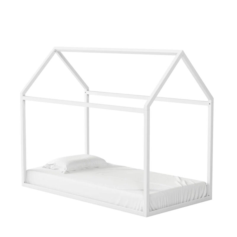 Skyler Metal Montessori House Bed, Twin, Off White