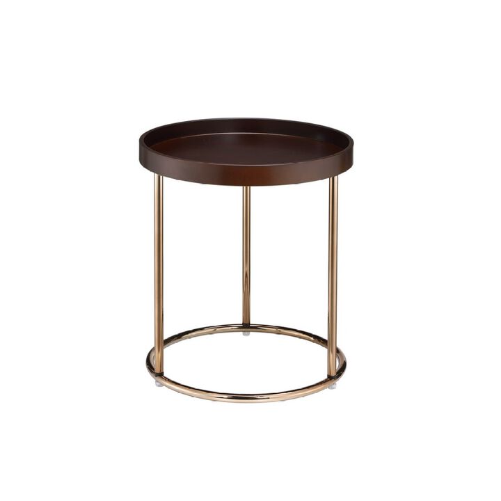 21.75" Espresso Edie Mid Century Lipped Edge Side Table with Copper Legs