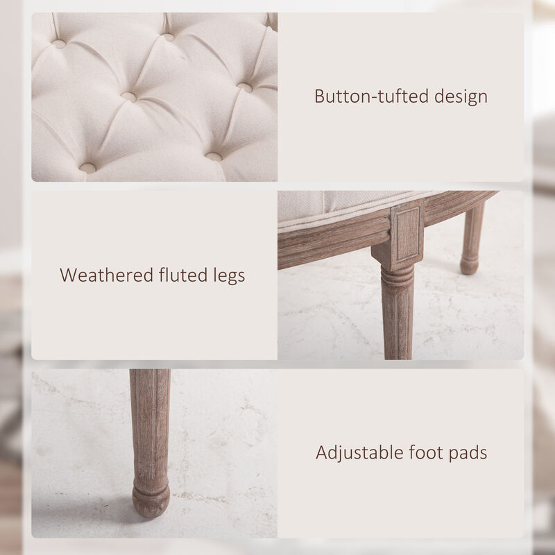 Classic Elegant Velvet Touch Fabric Sitting Ottoman Seat with Rubberwood Legs