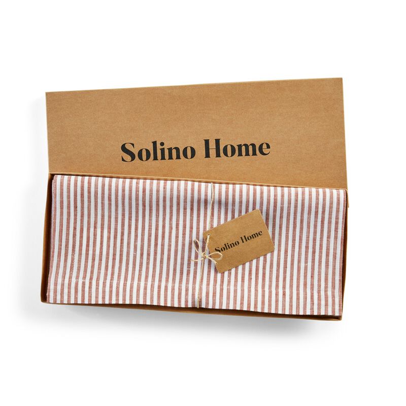 Solino Home 100% Pure Linen Table Runner 14 x 108 Inch | Narrow Stripe