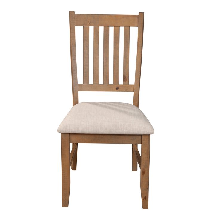 Tess 24 Inch Set of 2 Dining Side Chair, Slatted Back, Beige Cushion, Brown - Benzara