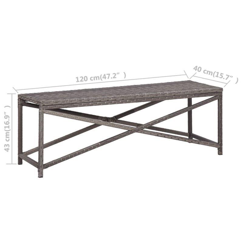 vidaXL Garden Bench 47.2" Poly Rattan Gray
